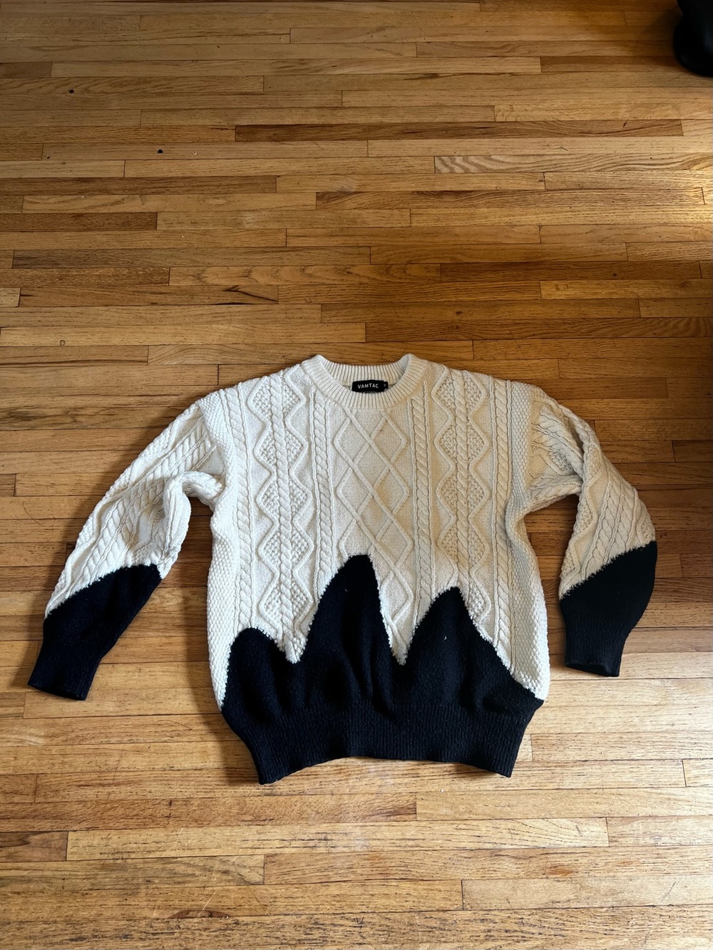 Two Tone Cable Knit Sweater - Cream and Black